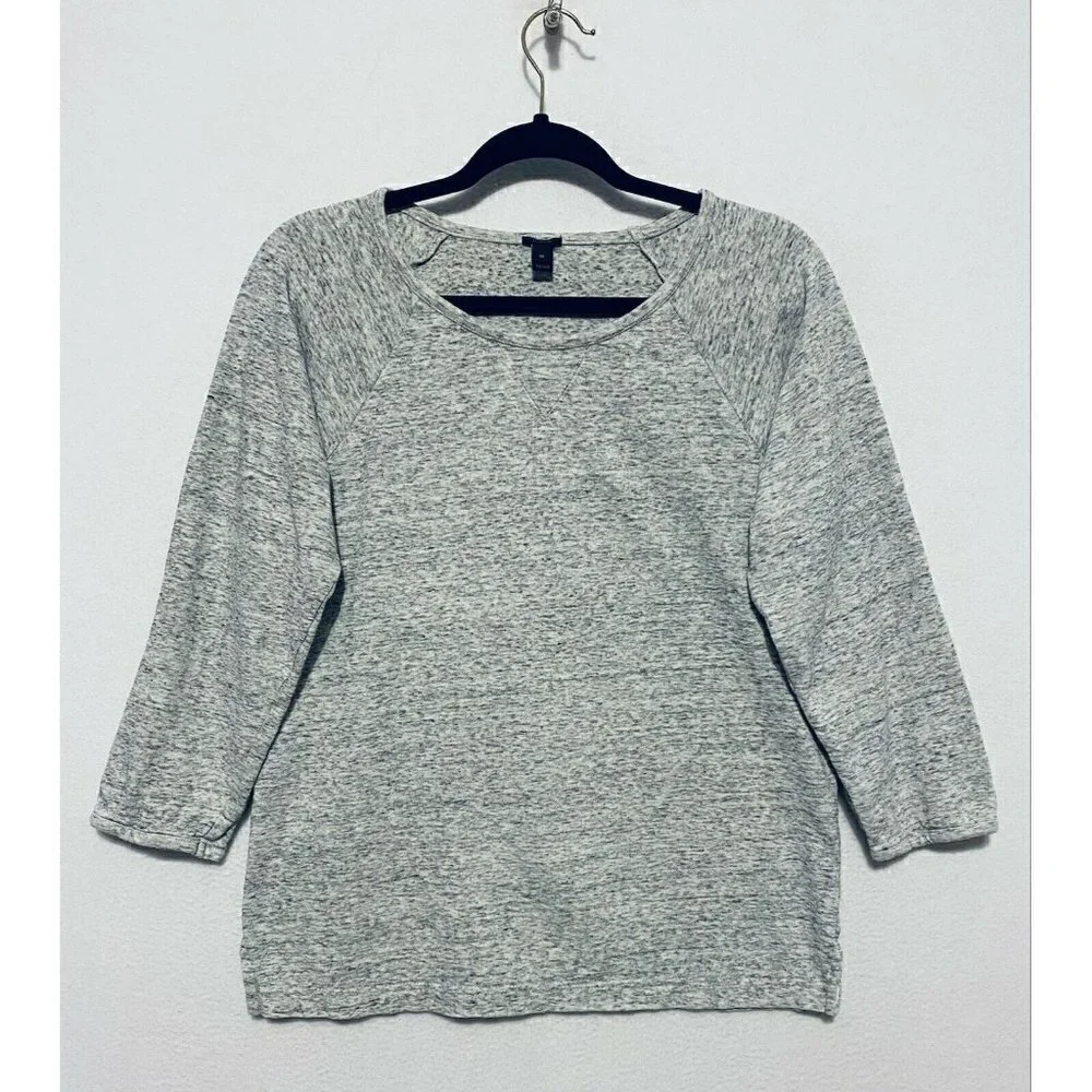 J Crew Womens Featherweight French Terry Sweatshirt Gray 3/4 Sleeve Medium